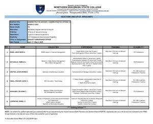 SELECTION LINE-UP OF QUALIFIED APPLICANTS Administrative Officer V (Administrative Officer III)